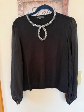 Adrianna Papell dressy black sweater with rhinestone and beading detail
